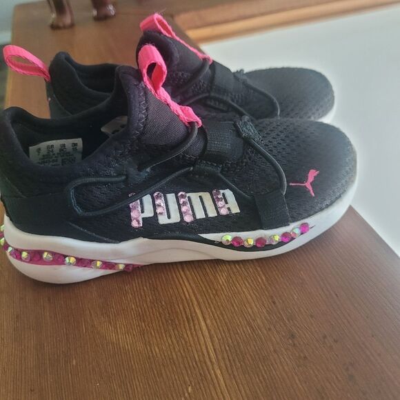🌴GIRLS SLIP ON CUSTOM BLING ✨️PINK 🎀 PUMAS - Picture 5 of 8